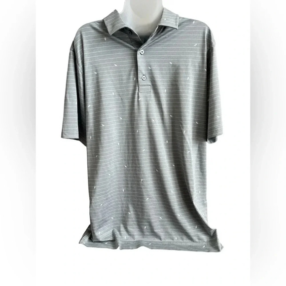 FootJoy Men's Athletic Fit Short Sleeve Gray Leaf Print Golf Polo, Size Large - Picture 1 of 6